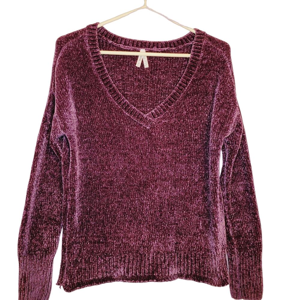Mudd purple soft chenille vneck sweater Size XS Comfycore Cozy Retro Minimal